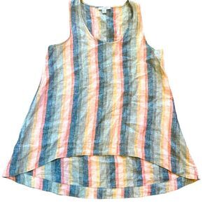 Pure Navy vertical striped linen, summer high low top size medium